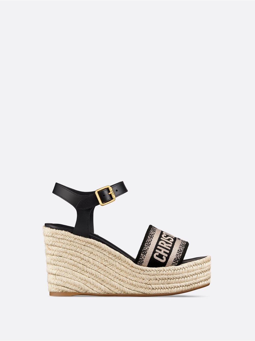 Dior Black and Cream Espadrille Logo Wedge Sandals